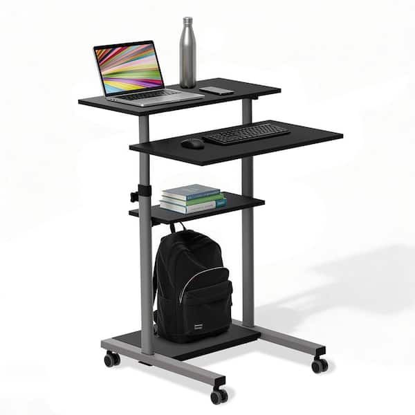 Height Adjustable Rolling Stand-Up Desk Computer and Laptop Workstation in Silver