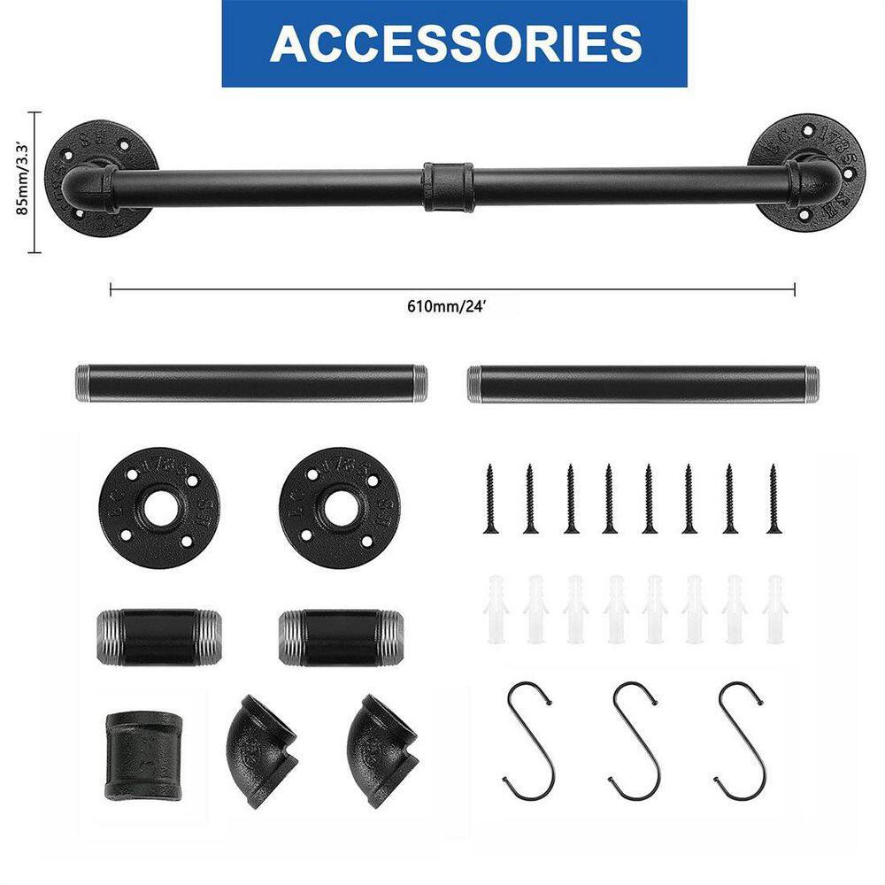 Black Iron Industrial Wall-Mounted Towel Bar, 24 Inch