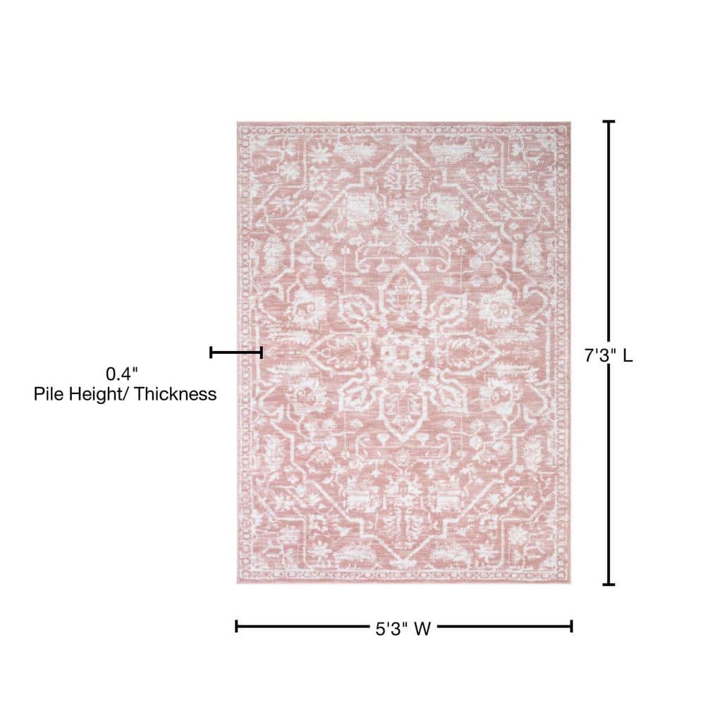 Blush Floral Reversible Easy-Care Synthetic 5' x 7' Rug