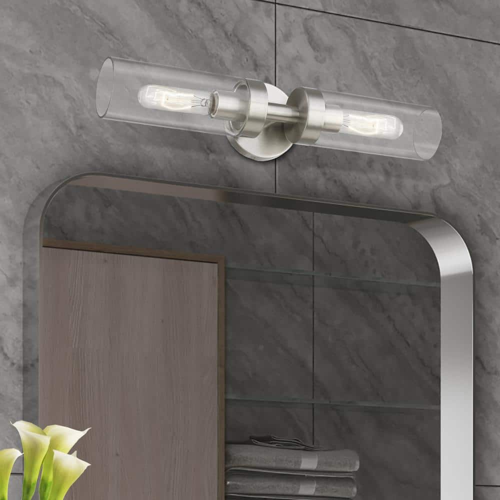 Ludlow Minimalist Brushed Nickel 2-Light Vanity with Clear Glass Shades