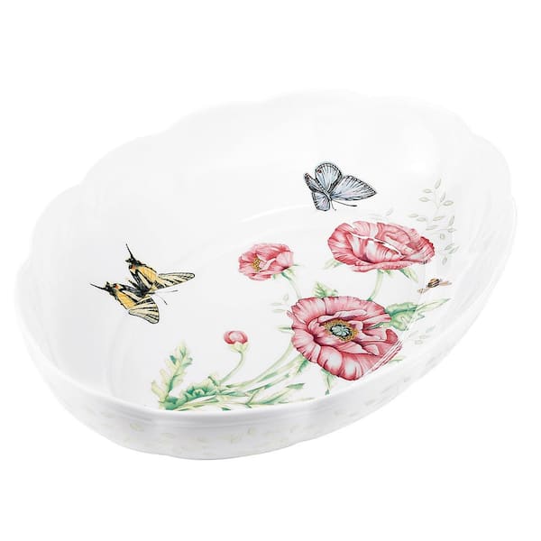 Butterfly Meadow Scalloped 9 in. Dia 2 Qt. Multi Color Porcelain Oval Baker