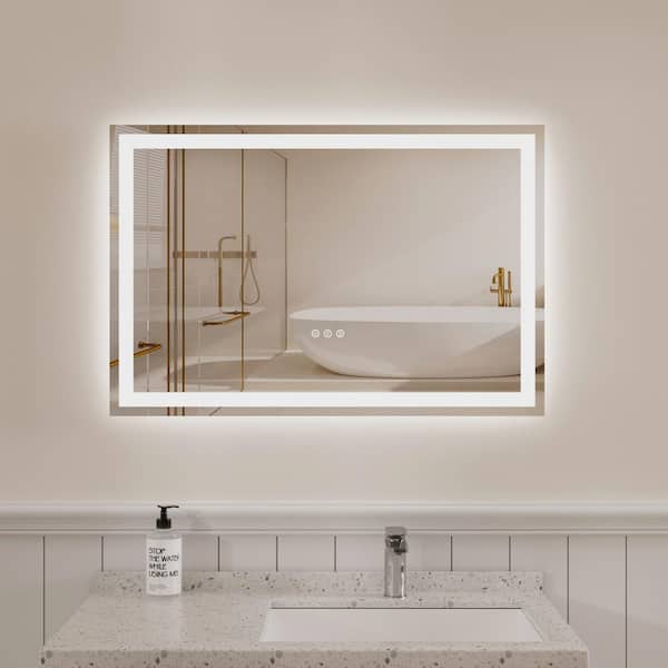 Illume 36 in. W x 24 in. H Rectangular Frameless Dimmable Anti-Fog LED Light Wall Bathroom Vanity Mirror Silver
