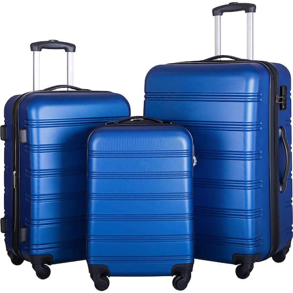Merax Dark Blue 3-Piece Expandable ABS Hardside Spinner Luggage