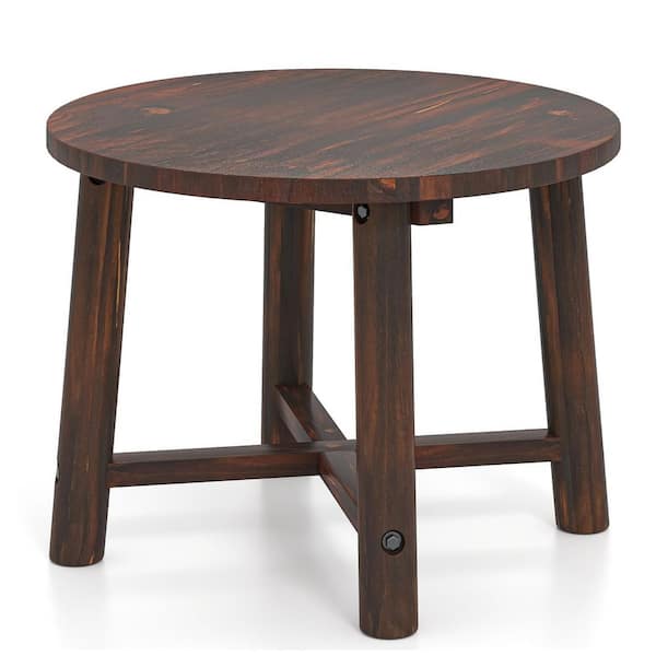 Costway Brown Wood Outdoor Side Table with Solid Wood Structure Small Round Coffee Table for Garden（1 PCS）