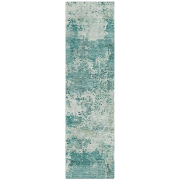 Chantille Machine Washable Indoor/Outdoor Abstract ACN2366 Teal 2 ft. x 7 ft. Runner Rug