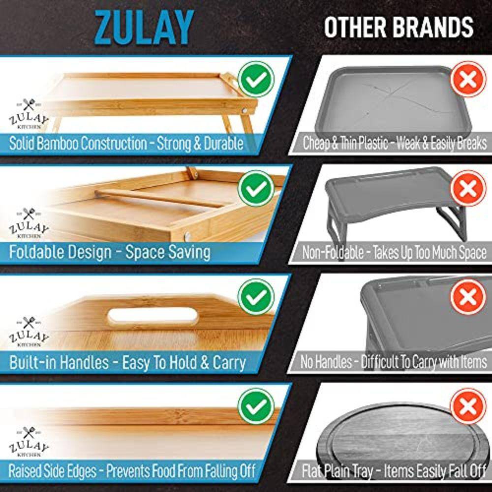 Zulay Solid Bamboo Foldable Breakfast Bed Tray with Handles