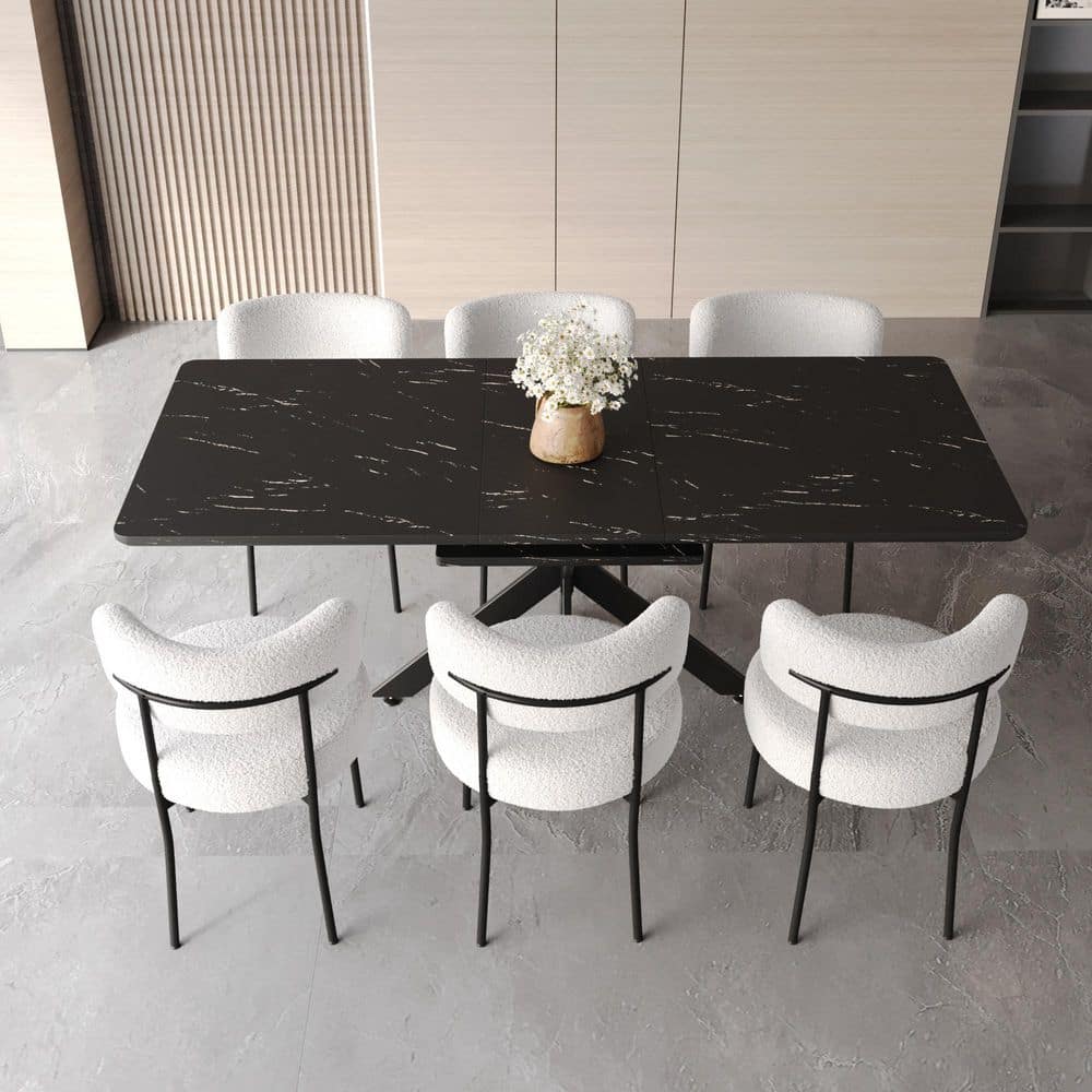 62.4 in. Extendable Dining Table Set for 6 to 8, with Black MDF Top