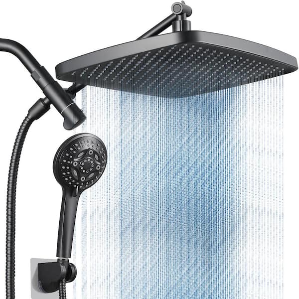 1-Piece 12 in. High Pressure Rain Shower Head with Mounting Hardware in Black, Dual Shower Heads with 8-Modes