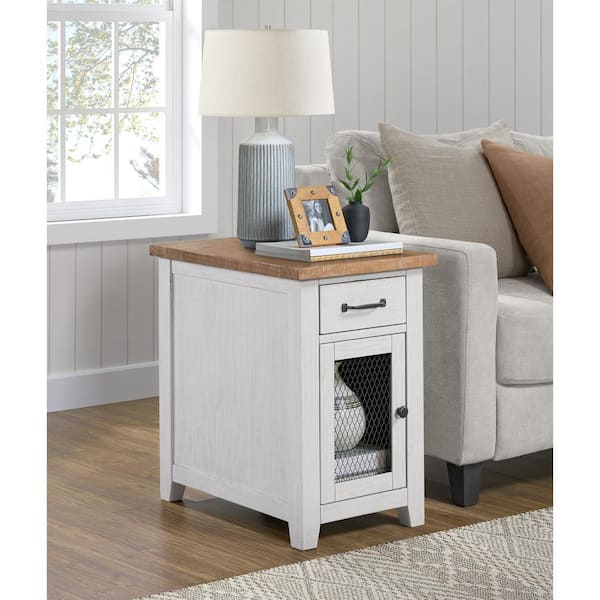 Martin Svensson Home Rustic 16 in. White and Driftwood Rectangle Chairside End Table with Power