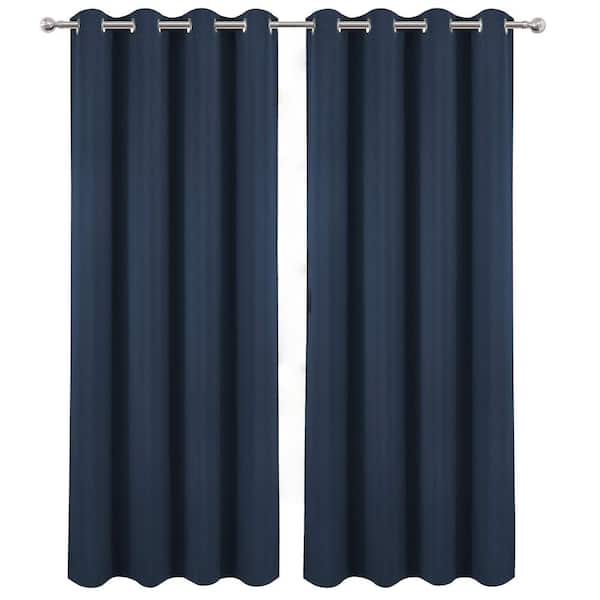 Navy Polyester - 52 in. W x 84 in. L Blackout Curtains, Lined, Rod-Pocket Style (Set of 2)