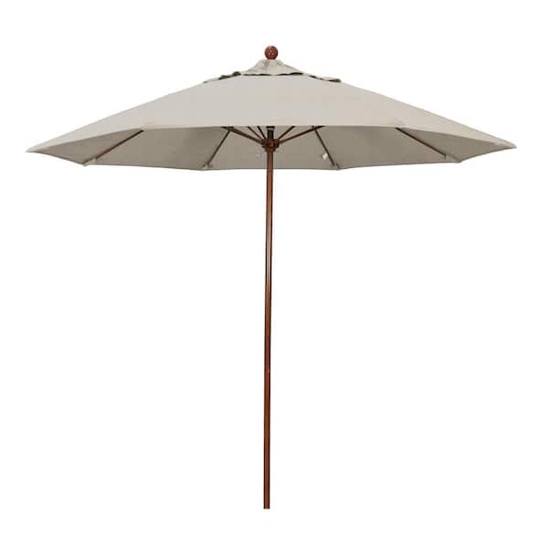 California Umbrella 9 ft. Woodgrain Aluminum Commercial Market Patio Umbrella Fiberglass Ribs and Push Lift in Woven Granite Olefin