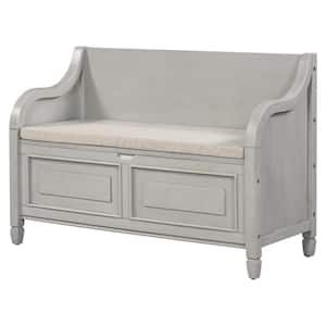 Multifunctional Gray and Beige 42 in. Wood Storage Bedroom Bench with Safety Hinge