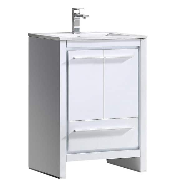 Fresca Allier 24 in. Bath Vanity in White with Ceramic Vanity Top in White with White Basin