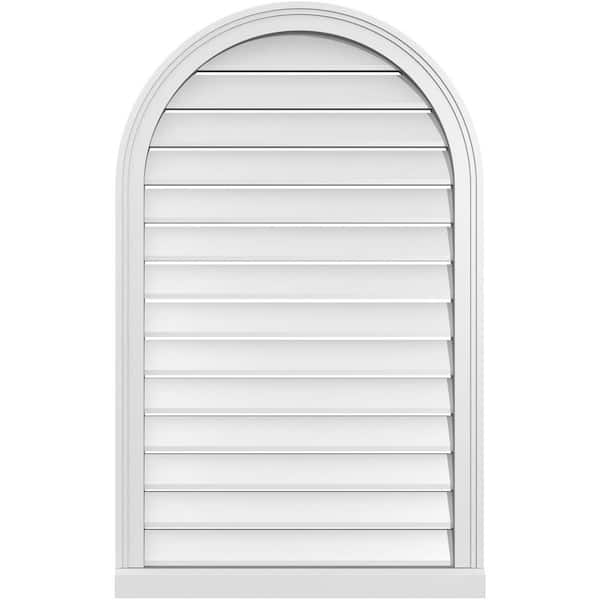 Ekena Millwork 26 in. x 42 in. Round Top Surface Mount PVC Gable Vent: Functional with Brickmould Sill Frame