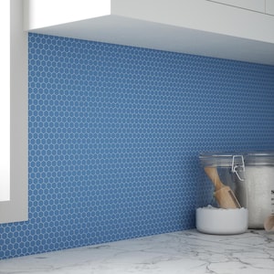 5/8" Muze Hexagon Blue 9.875 in. x 11.375 in. Hexagon Matte Glass Wall and Floor Mosaic Tile (15.6 sq. ft./Case)