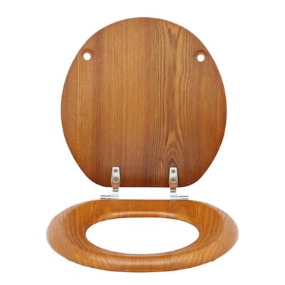 JONES STEPHENS Decorative Wood Elongated Closed Front Toilet Seat with  Cover and Brass Hinge in Light Oak C3B2E117BR - The Home Depot