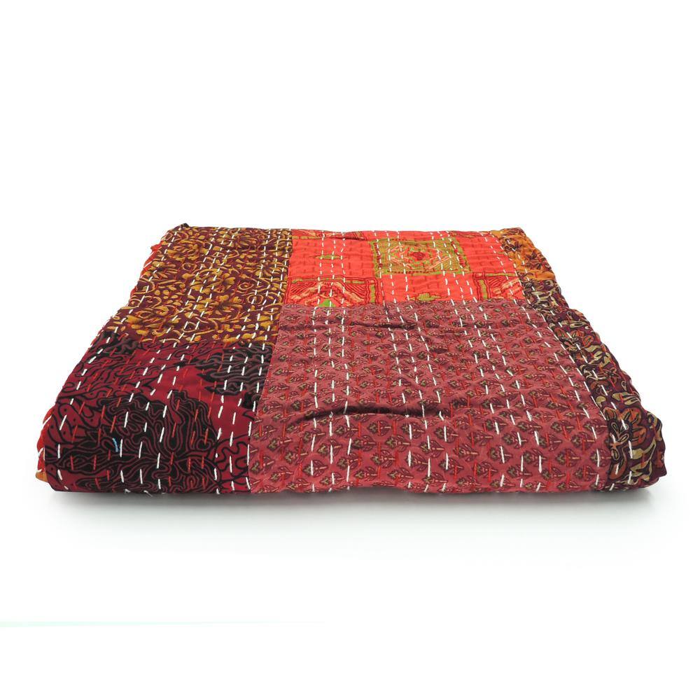 Handmade Maroon Cotton Silk Patchwork Throw Blanket