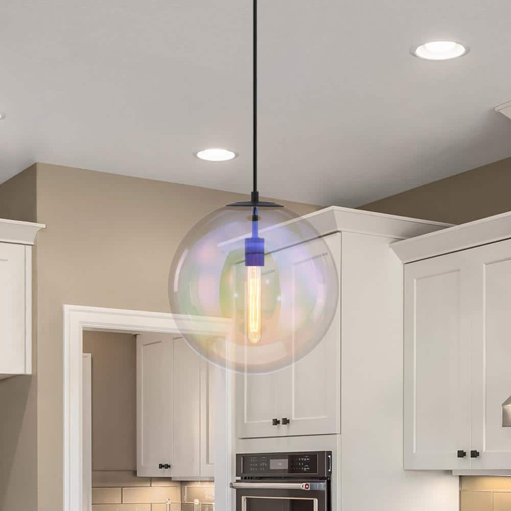Lena 60-Watt 1-Light Matte Black Transitional Pendant Light with Clear Iridescent Glass Shade, No Bulbs Included price history on PriceWatchPro