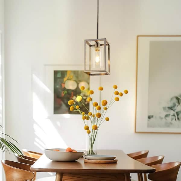 1-Light 10 in. Brushed Nickel Kitchen Island Pendant Light Hanging Fixture Wall Sconce with Clear Glass Shade