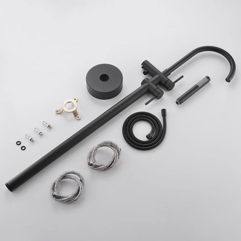 Matte Black Brass Freestanding Tub Filler with Handheld Shower