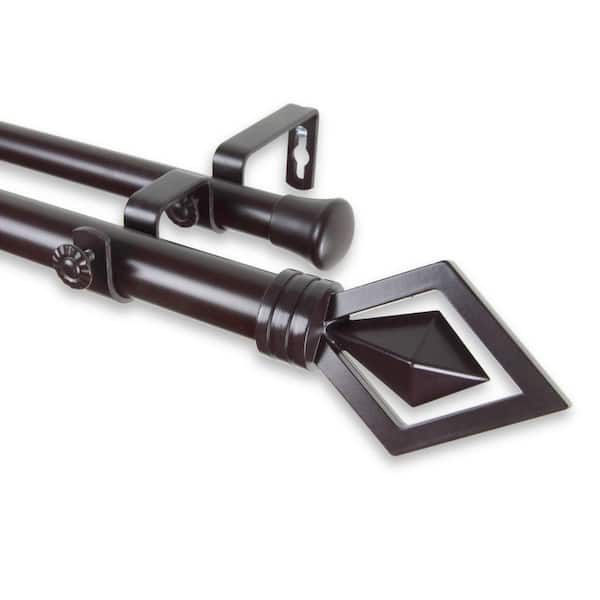 Rod Desyne 48 in. - 84 in. Telescoping 1 in. Double Curtain Rod Kit in Mahogany with Lenore Finial