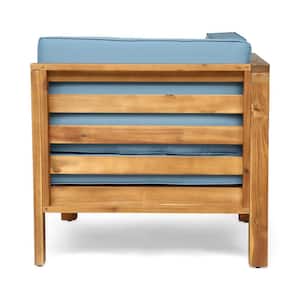 Oana Teak Brown 2-Piece Wood Outdoor Loveseat with Blue Cushions