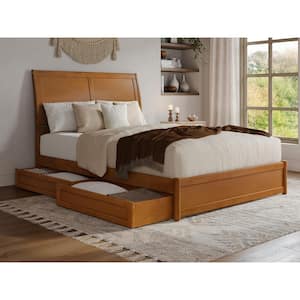 Andorra Light Toffee Natural Bronze Solid Wood Frame Queen Platform Bed with Panel Footboard and Storage-Drawers