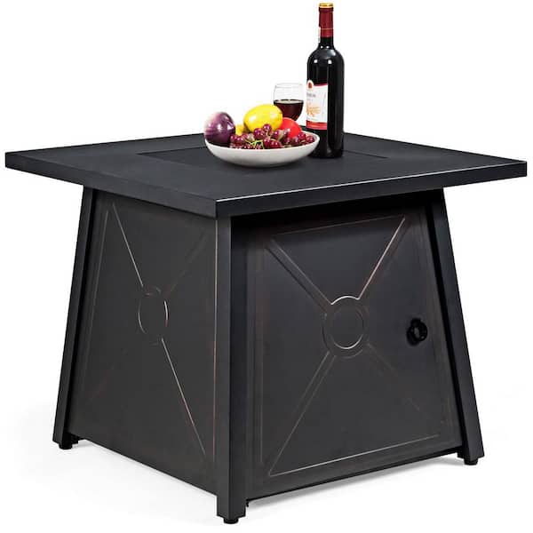 50,000 BTU Square Propane Outdoor Fire Pit Table with Waterproof Cover Lava Rock
