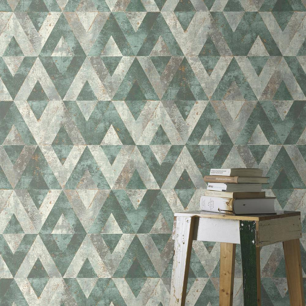 Shikhar Teal and Silver Geometric Vinyl Wallpaper, 20.5" x 33'