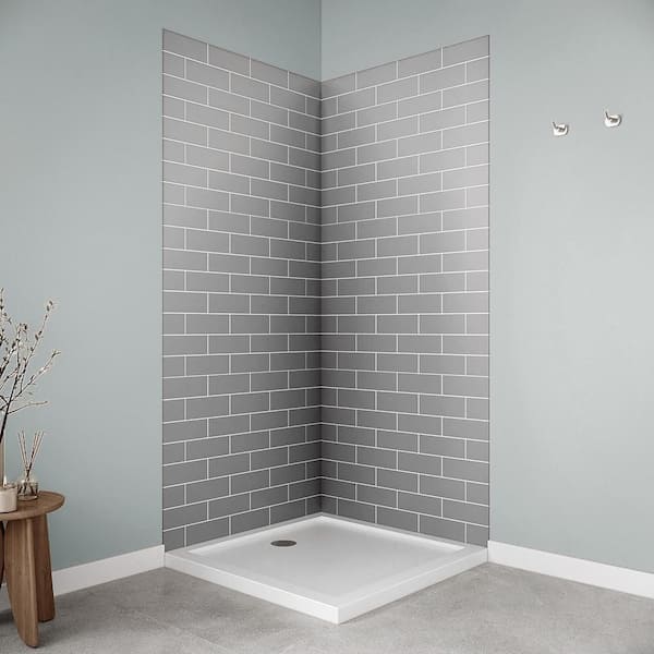 DSH-1480-154 34 in. L x 34 in. W. x. 76 in. H 2-Piece Glue-Up Corner Shower Wall Surround in Grey Tile Finish