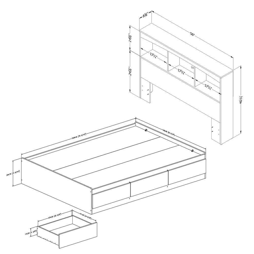 Step One Full/Double White Wood Frame Captain's Bed with Storage and Bookcase