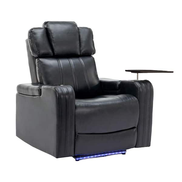 Black PU Leather Recliner with Bluetooth Speaker, Tray Table and USB Ports
