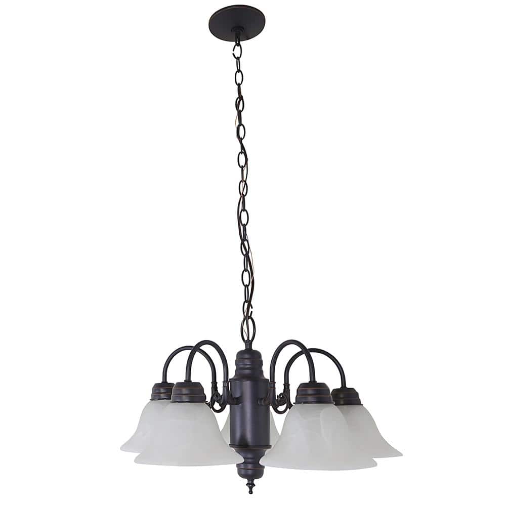 Millbridge Oil-Rubbed Bronze 5-Light Chandelier with Alabaster Glass Shades