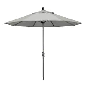 9 ft. Hammertone Grey Aluminum Market Patio Umbrella with Push Button Tilt Crank Lift in Granite Sunbrella