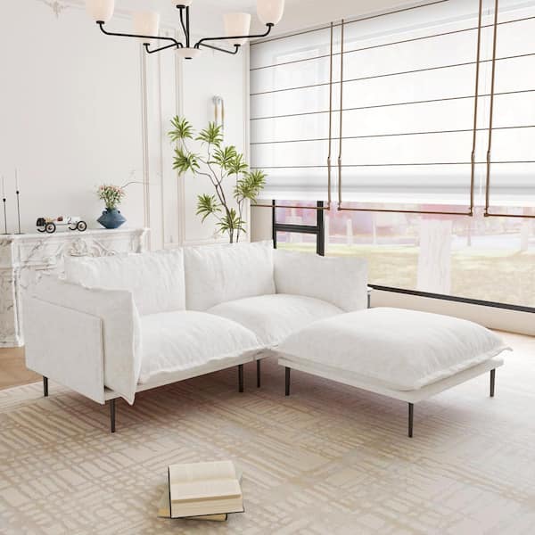 Modern 75 in. Tapered Arm Velvet L-Shaped Loveseat Modular Sectional Sofa with Ottoman in Beige for Apartment