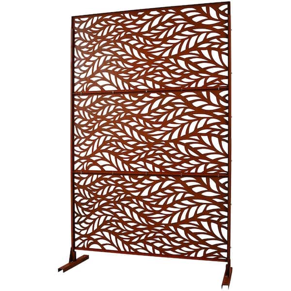Outdoor 76 in. H x 48 in. W Metal Privacy Screen in Rust Red for Deck Balcony Patio