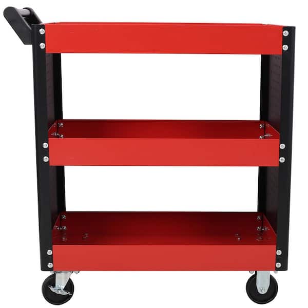 9.7 cu. ft. Steel Red Garden Cart with Pegboard for Repair Shop, Garage, Warehouse, 3-Tier Rolling Tool Cart on Wheels