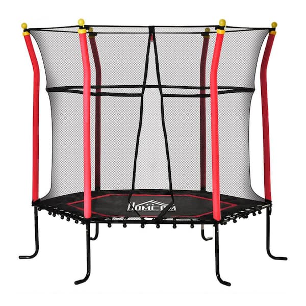 Kids Trampoline with Safety Net, Indoor/Outdoor Toddler Trampoline with Enclosure, Perfect Gift for Ages 3-10, Red