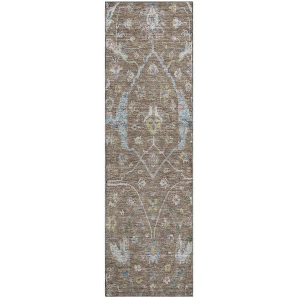 Mayfield Premium Machine Washable Abstract AMF2233 Brown 2 ft. x 7 ft. Runner Rug