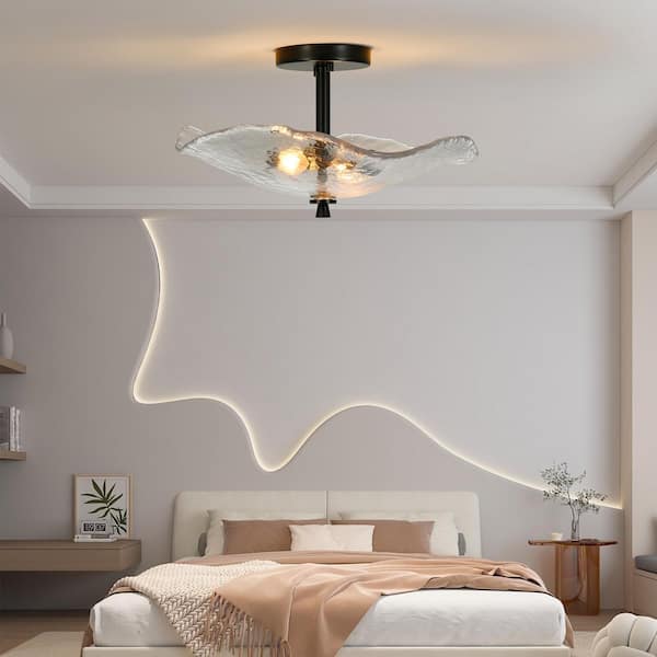 Sunpez 17 in. 2-Light Black Semi Flush Mount Ceiling Light Fixture
