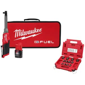 M12 FUEL 12V Lithium-Ion Brushless 3/8 in. Extended Reach High Speed Cordless Ratchet Kit & SAE Socket Set