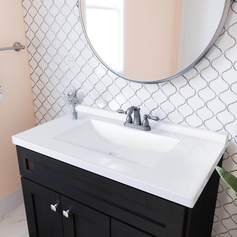 37-Inch White Cultured Marble Vanity Top with Backsplash