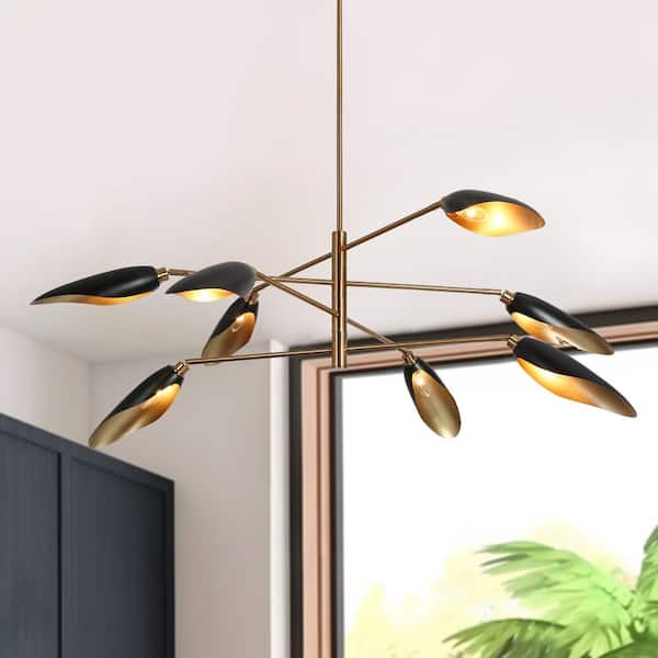 Toltehcwe Modern 8-light Plating Brass and Black Metal Chandelier, Mid-century Sputnik Hanging Light for Living Room
