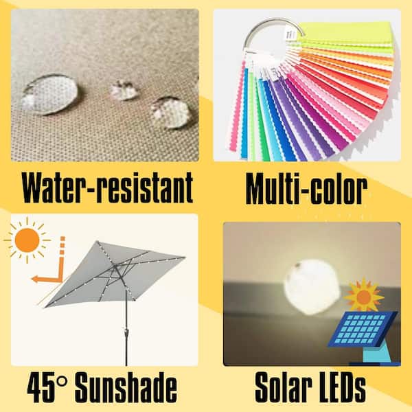 10 ft. x 6.5 ft. Rectangular Aluminum Market Solar LED Lights Push Button Tilt Patio Umbrella in Taupe