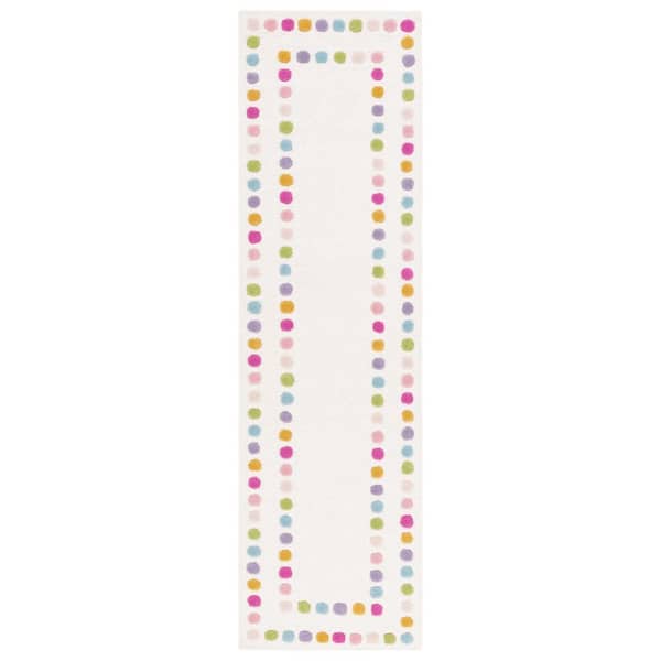Kids 2 ft. x 8 ft. Ivory/Pink Polka-Dot Border Runner Rug