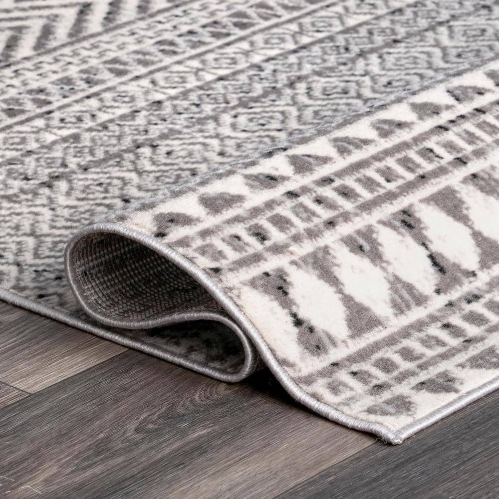 Gray and Ivory Synthetic Rectangular Stain-Resistant Area Rug