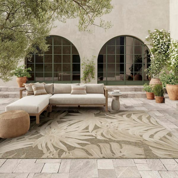 Aloha Ivory Sage 9 ft. x 12 ft. Palmette Contemporary Area Rug