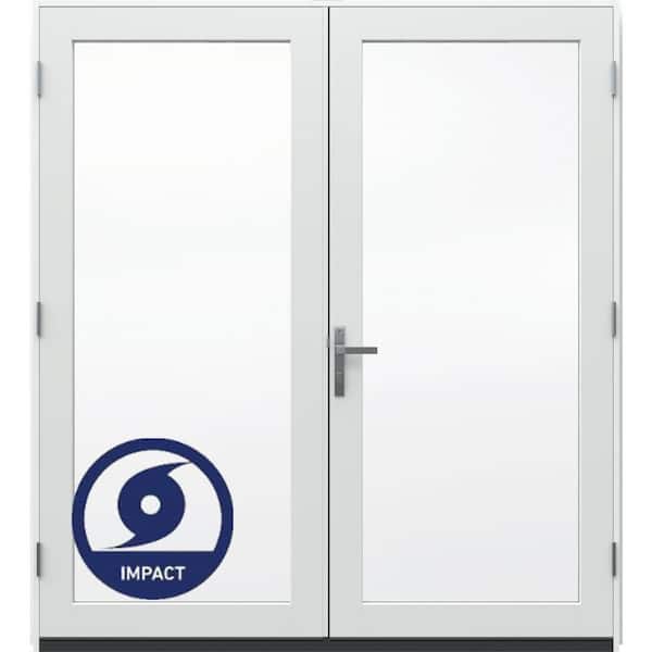 JELD-WEN 72 in. x 80 in. Left-Hand/Inswing Primed Fiberglass French Patio Door w/ Low-E Impact Glass and Black Handle