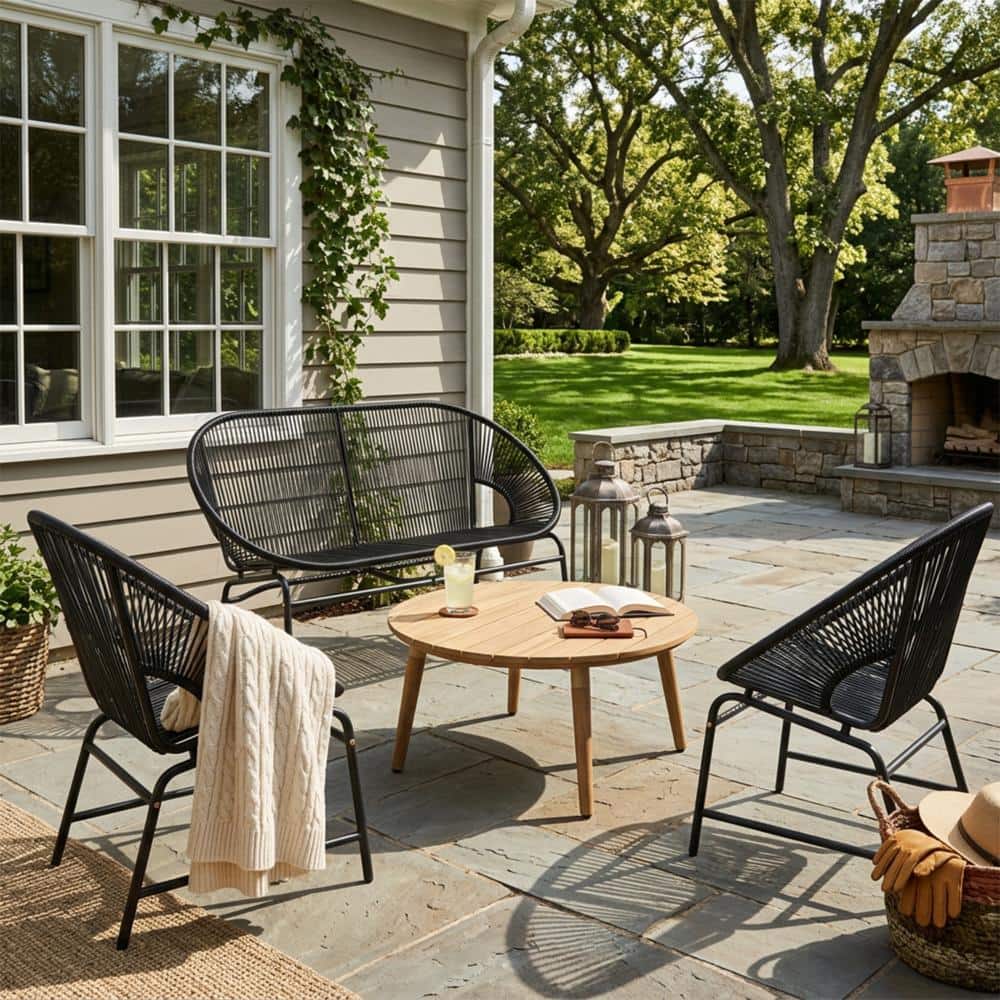 4-Piece Metal Patio Furniture Set with Acacia Wood Table price history on PriceWatchPro