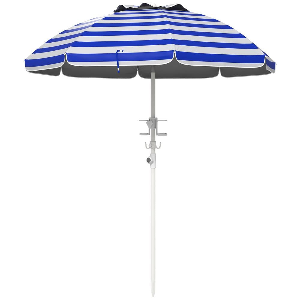 Zeus & Ruta 5.7 ft. Polyester Beach Umbrella in Blue White Stripe with ...